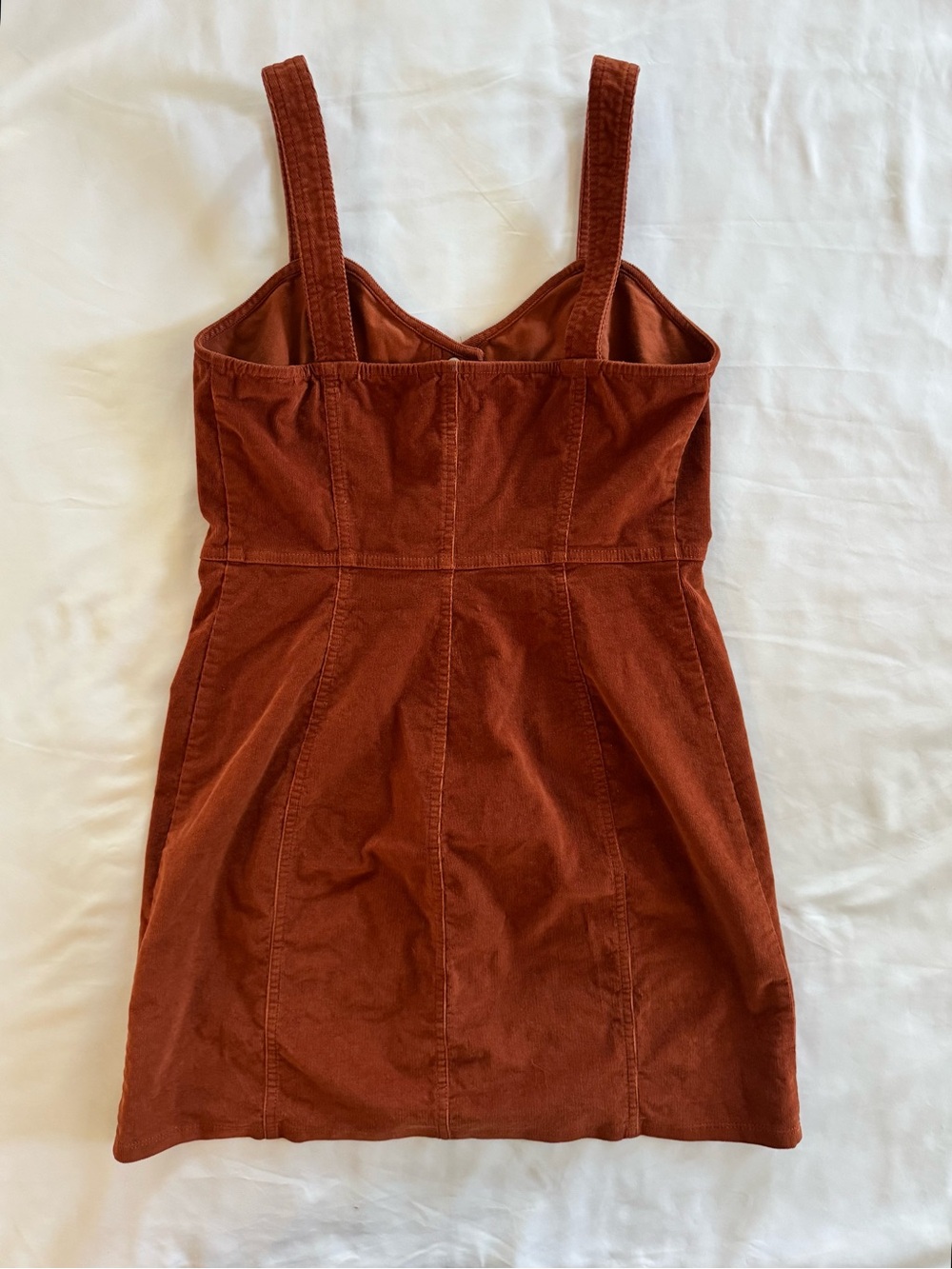 Express Burnt Orange Corduroy Button-Front Mini Dress - Picture 6 of 7